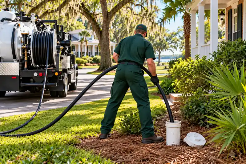 Drain cleaning technician working at a sewer cleanout in Summerville SC